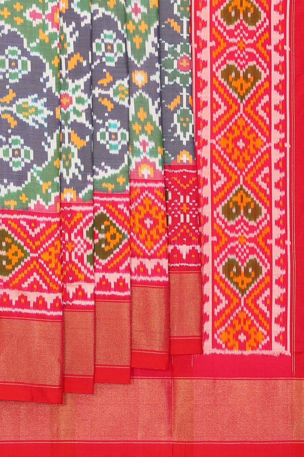 Image of Pochampally Silk Ikat Grey Saree